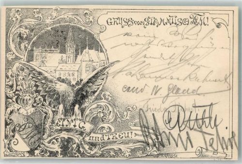 01662 O8250 Meißen , Sachs 1904 Gebrauchsspuren Lithographie Gruß vom Stammtisch FM sign. W. Grosse Studentika Meißen beschnitten Ort lt. Stempel