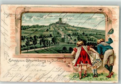Durlach 1902 Kinder Mauer Thurmberg Passepartout