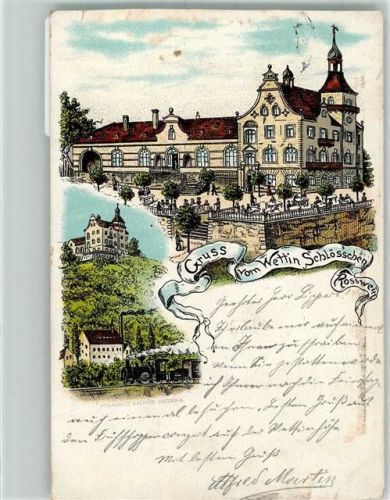Roßwein 1898 Wettiner Schlößchen Gasthaus Lithographie