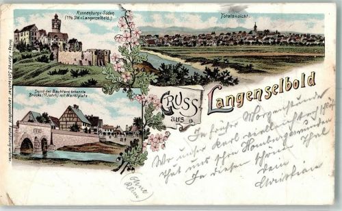 Langenselbold 1899 Ronnenburg Brücke Bahnpost -Frankfurt Zg. 203 Lithographie