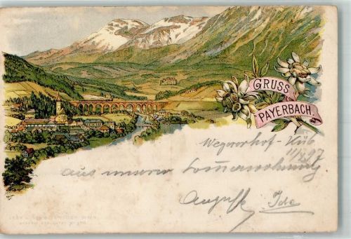 2650 Payerbach 1897 Lithographie Viaduct Eisenbahn