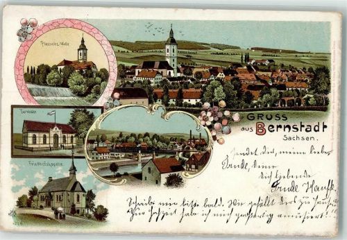 Bernstadt 1904 Pliesnitz-Wehr Turnhalle Friedhofskapelle