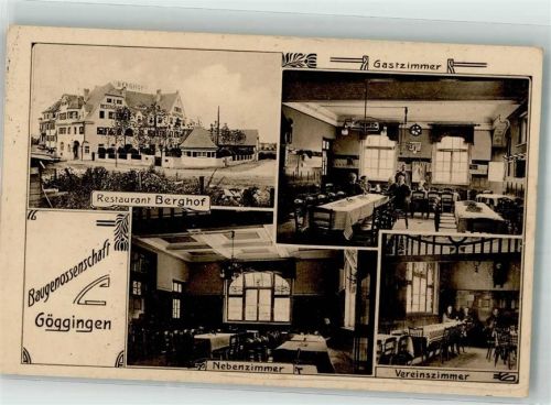 86150 W8900 Göggingen , Bay Foto AK Baugenossenschaft Gasthaus Berghof Gastraum Nebenzimmer Vereinszimmer