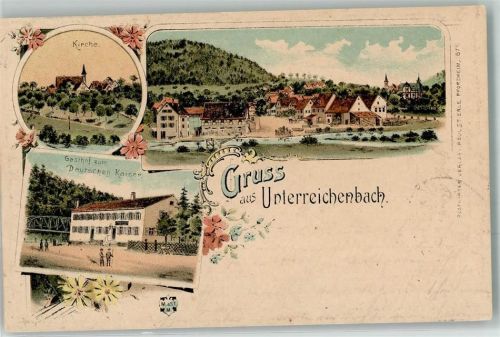 Unterreichenbach 1898 Kirche Gasthaus z. Deutschen Kaiser