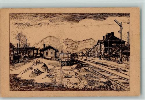 Ternitz 1926 Federzeichnung Nr. 2 - Werkstation, Bahnhof Ternitz der Schöllerstahlwerke