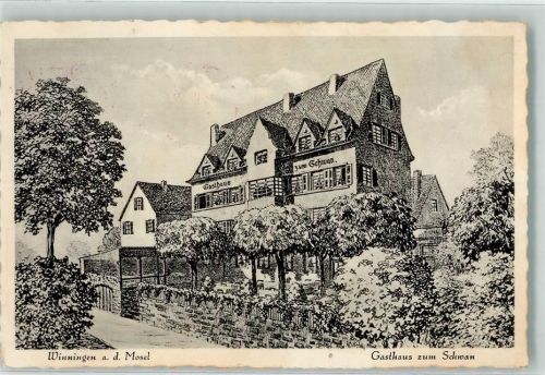 Winningen Gasthaus zum Schwan Zeichnung Neujahreskarte