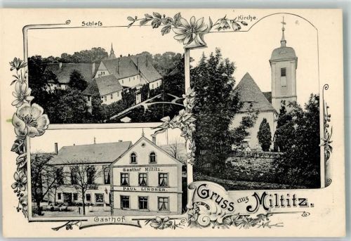01665 O8251 Miltitz b Meißen, Sachs - Schloß Dorfkirche Gasthaus Miltitz