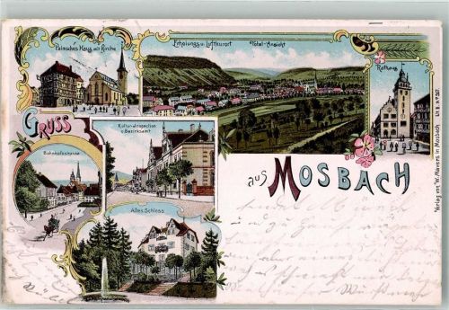 Mosbach 1900 Palmsches Haus Kirche Kultur-Inspektion u. Bezirksamt Rathaus