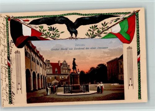Dessau 1916 Trinks Verlag Serie Nr. 3 AK Adler mit Fahnen - Markt mit Denkmal des alten Dessauer AK