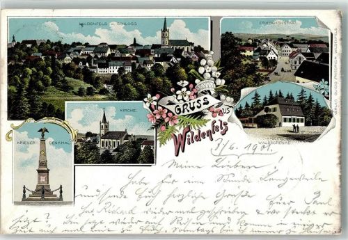 Wildenfels 1901 Kriegerdenkmal Kirche Schloß Wildenfels Waldschenke Bahnpost Aue-Werdau Zg. 1959