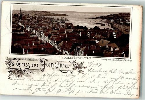 Flensburg Vorläufer Vogeschau Hafen Bahnpoststempel