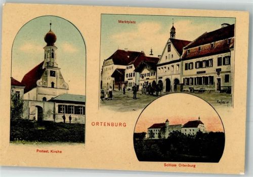 Ortenburg sign. Eugen Felle Isny Ev. Kirche Schloss Marktplatz
