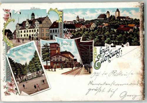 Eilenburg 1900 Bahnhof Kriegerdenkmal Rathaus Bahnpost Halle-Posen Zg. 502