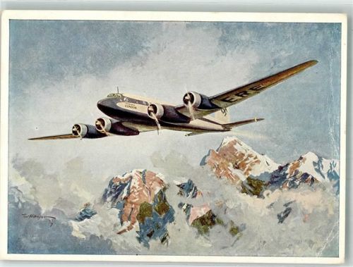 Focke Wulf Condor über den Alpen Künstlerkarte sign. Matejko Theo Flugzeug vor 1945 1941 Gebrauchsspuren