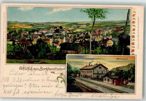 Burkhardtsdorf 1900 Bahnhof sign. Max Dutzauer Bahnpost Chemnitz-Adorf Zg. 1773