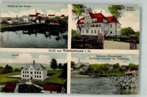 09337 O9274 Wüstenbrand - An der Kirche Neues Rathaus Schule Volksbad