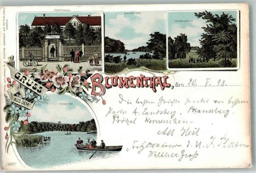 15345 O1261 Blumenthal b Strausberg 1898 Lithographie Piche-See Ruderboot Gamen-See Gamen-Grund Gasthaus Forsthaus