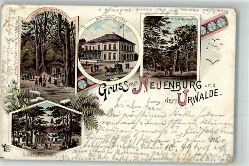 Neuenburg 1896 Lithographie Urwalde Schloss Neuenburg Waldschänke Möhmking Hotel Möhmking Grossh. Jagdhütte Verlag Ottar Zieher-München
