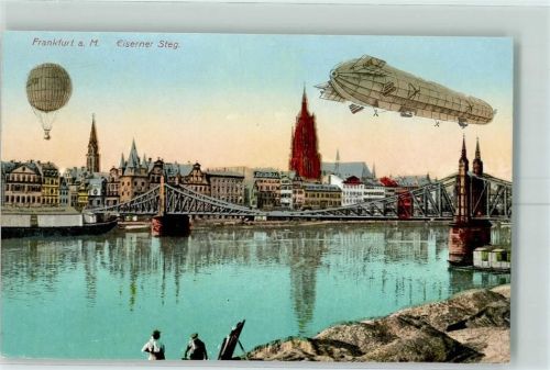Frankfurt Zeppelin + Ballon über der Stadt AK