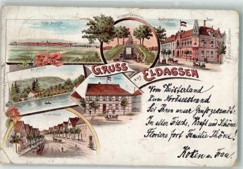 Eldagsen 1897 Lithographie Unterstadt Holzmühle Gasthaus Ratskeller Hotel Lauenstein