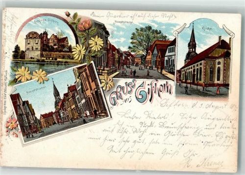 38518 W3170 Gifhorn 1897 Lithographie Hauptstraße Schloß Gifhorn Kirche