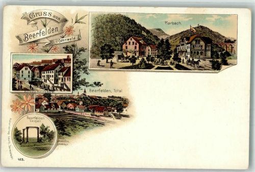 64711 W6124 Beerfelden , Odenw Lithographie Galgen Marbach