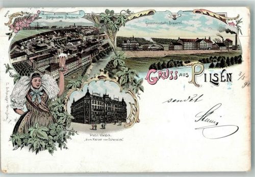 Plzen 1898 Tracht Hotel Waldek zum Kaiser von Österreich Brauerei