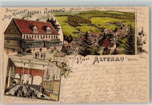 38667 W3396 Altenau , Harz 1898 Lithographie Hotel Rathaus Speisesaal