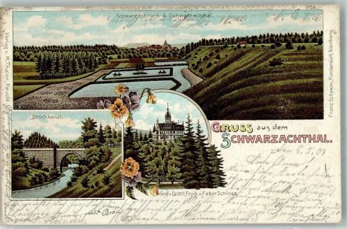 90592 W8501 Schwarzenbruck 1904 Lithographie Brückkanal Graf v. Castell Freih. v. Faber Schloss