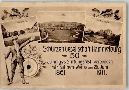 Hammelburg Schützengesellschaft Hammelburg 50. Jähr. Stiftungsfest 1911 Schütze Rotes Schloß Marktplat