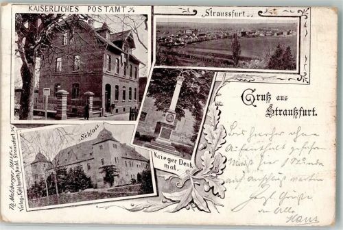 Straußfurt 1900 Kaiserliches Postamt Schloß Bahnpost Straussfurt-Grosshermingen Zg. 815