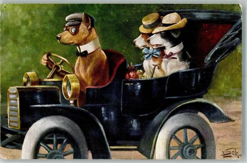 1909 Automobil Hunde vermenschlicht
