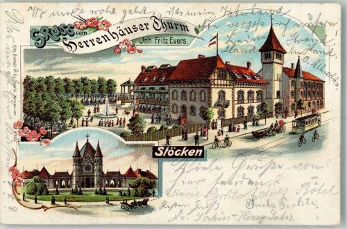 Stöcken 1900 Gasthaus Etablissement Herrenhäuser Turm Straßenbahn Friedhof Stöcken