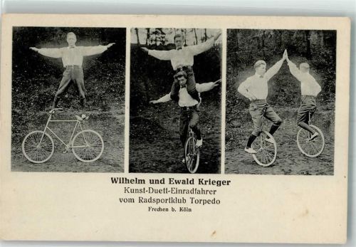 Frechen Radsportklub Torpededo Kunstduett-Einradfahrer Wilhelm und Ewald Krieger Fahrräder
