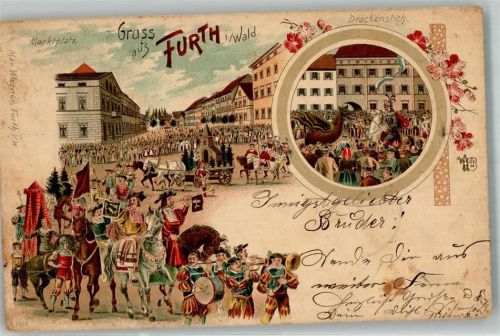 Furth 1898 Festzug Drachenstich Reiter Trommler