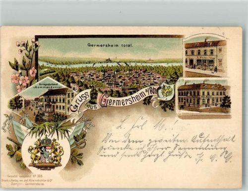 Germersheim Stadtwappen Kriegerdenkmal Kommandatur Gasthaus Walter Friseur Weber