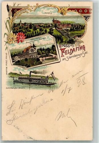 Feldafing 1898 Starnberger See Salon-Dampfer Bavaria Verlag Ottmar Zieher-München