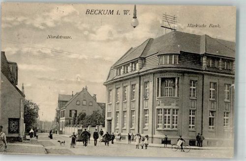 Beckum 1912 Nordstraße Märkische Bank Fahrräder Hund
