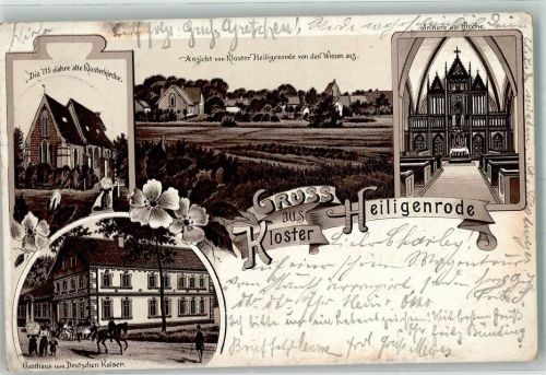 Heiligenrode 1899 Kloster Heiligenrode Klosterkirche Kirchenorgel Gasthaus zum Deutschen Kaiser Lithographie