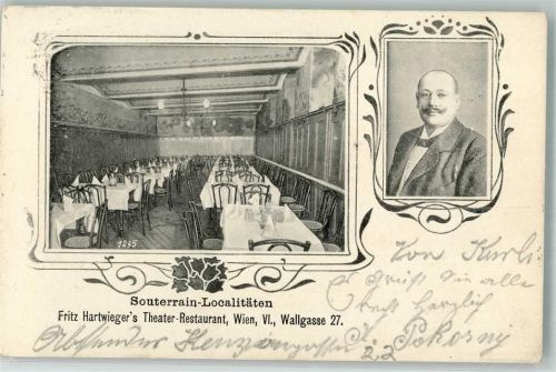 Wien 1900 Gasthaus Theater Restaurant Hartwieg Wallgasse 27