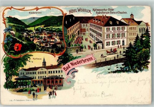 Niederbronn-les-Bains 1908 Lithographie Hotel Weissler Kurhaus