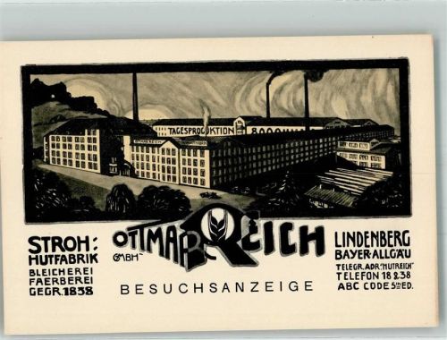 88161 W8998 Lindenberg i. Allgäu - Stroh-Hutfabrik Ottmar Reich Besucheranzeige