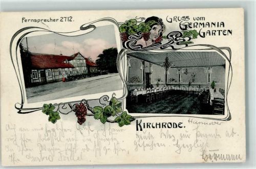 Kirchrode 1907 Gruss vom Germania Garten Gasthaus Saal Reben Fernsprecher 2712