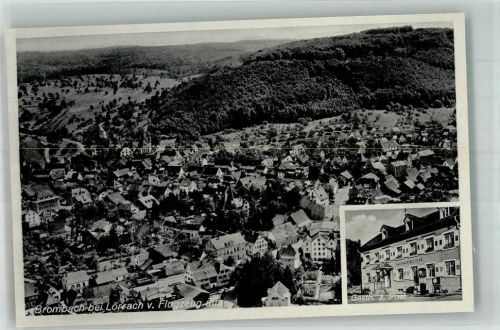 Brombach Fliegeraufnahme Gasthaus zur Post Tankstelle Zapfsäulen