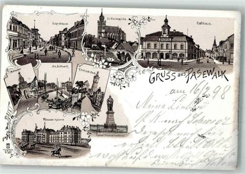 Pasewalk 1898 Verläufer Druck 1890 - 95 Rathaus Kurassier-Kaserne Mühlentor St. Marienkirche