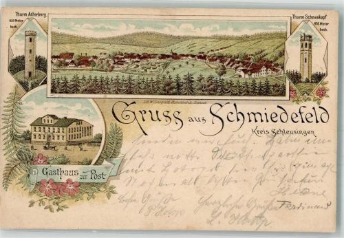Schmiedefeld 1900 Gasthaus zur Post Scheekopf-Turm Adlerberg-Turm