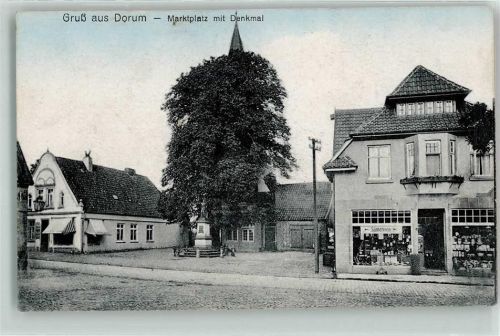 Dorum Marktplatz mit Denkmal Geschäft Sämereien