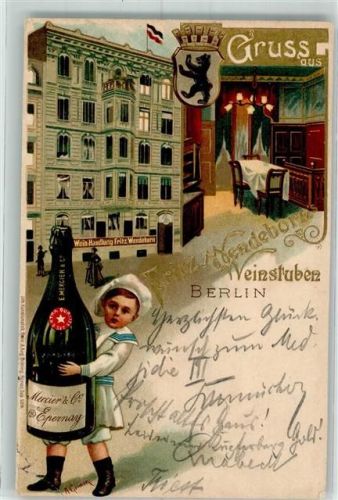 Charlottenburg 1904 Prägedruck Wendeborn's Weinstuben Sektflasche