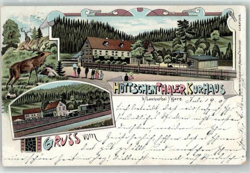 38685 W3394 Lautenthal 1901 Lithographie Hüttschentaler Kurhaus Hirsch