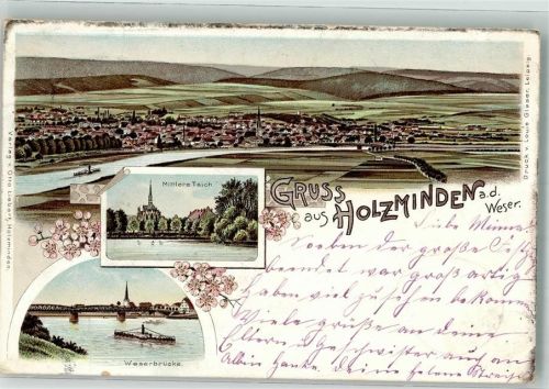 Holzminden 1898 Mittlerer Teich Weserbrücke Weserdampfer